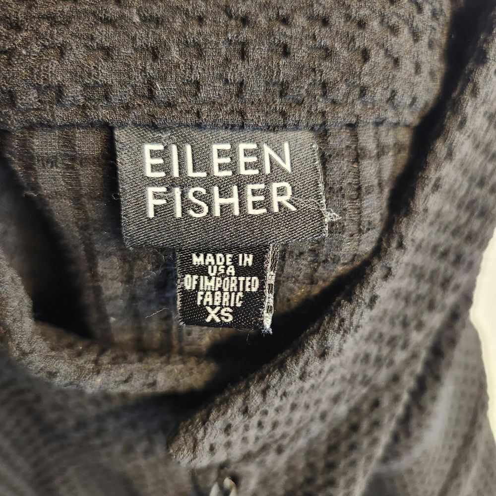 Eileen Fisher Waffle Knit Black Stretch Zip Stand Up Collar Jacket Sz XS - Picture 10 of 13